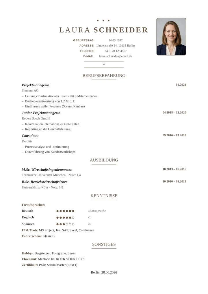 Lebenslauf-Vorlage Elegant, Stilvoll & zurückhaltend