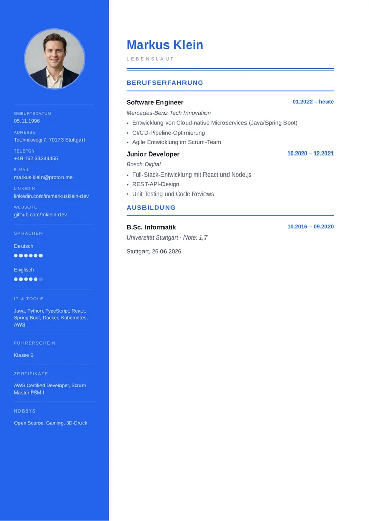 Lebenslauf-Vorlage Modern, Zeitgemäß mit Sidebar & Akzenten